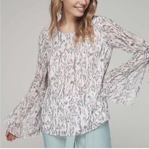 long tall sally blouse White botanical Floral Print Long Sleeves women’s size 16